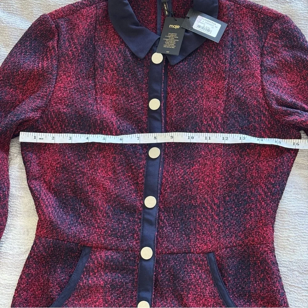 NWT! Maje Red and Black Long Sleeve Dress, Size 2 - Picture 8 of 15